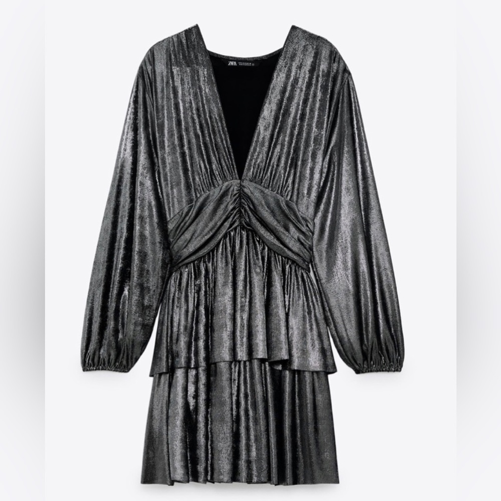 Silver ruffled mini dress